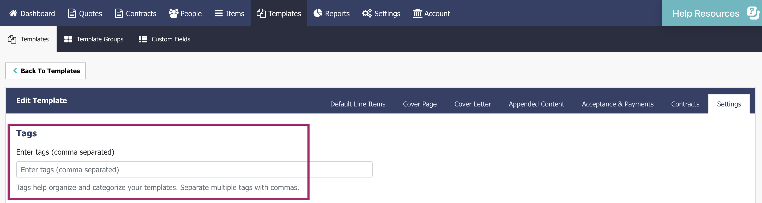 tags field under templates - edit this template - settings.png